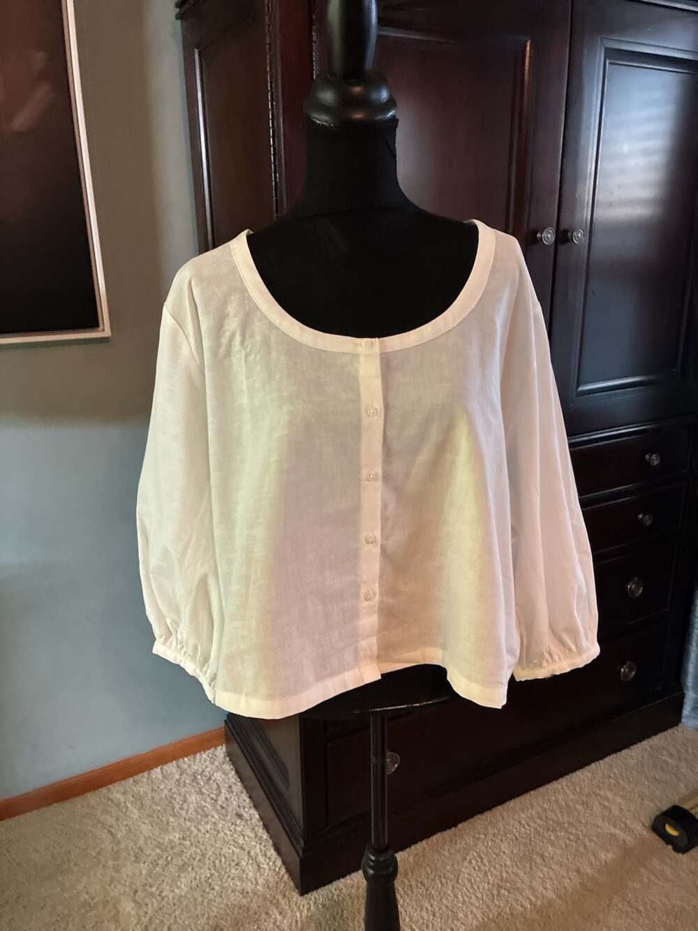 Tuckernuck White Cotton Linen Blouse Size XL Button Down Top A803